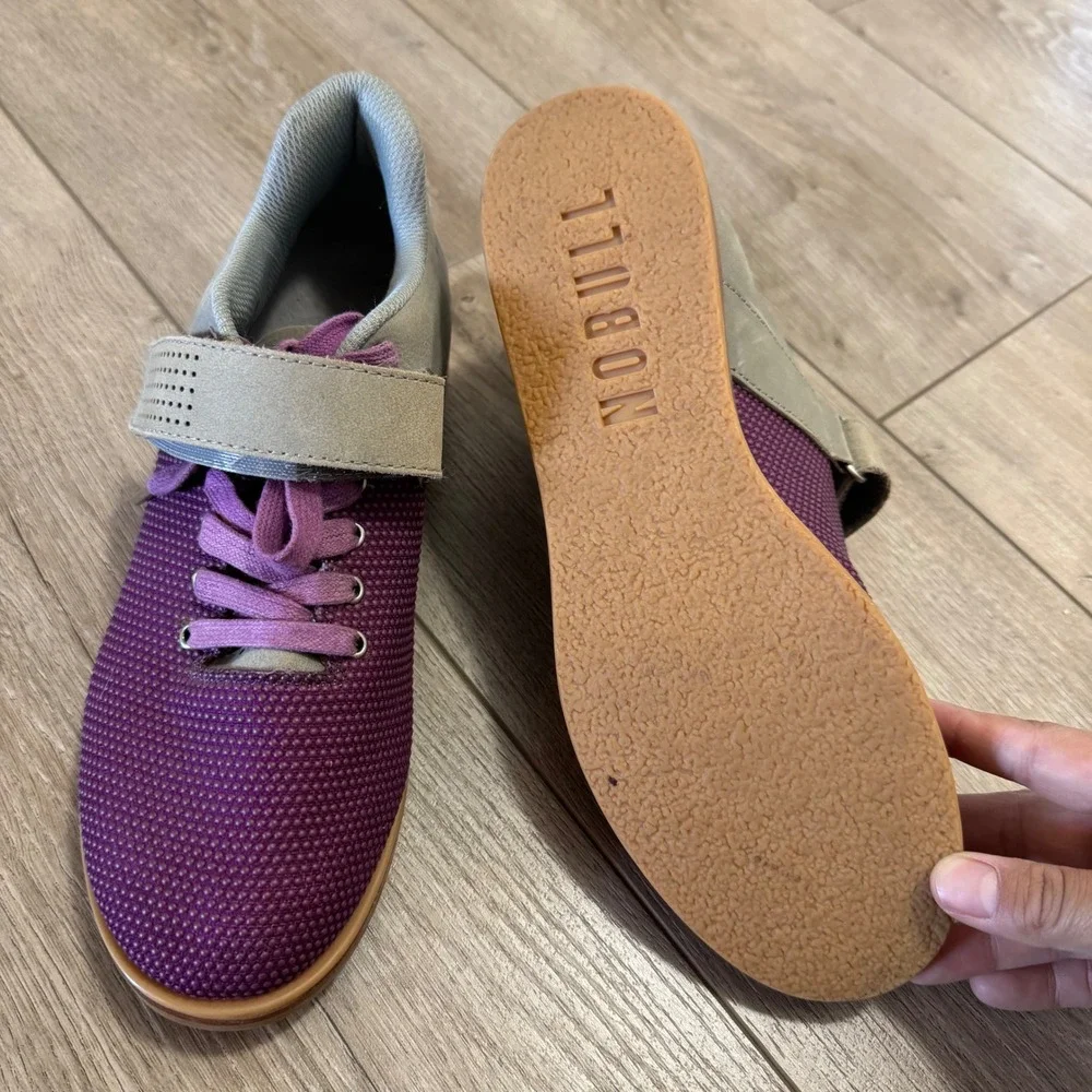 NOBULL Lifter Purple Grey Weightlifting Shoes Mens 6 Womens 7.5 CrossFit gumsole